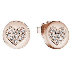 Guess Bronzové náušnice pecky s krystalovým srdíčkem UBE82044