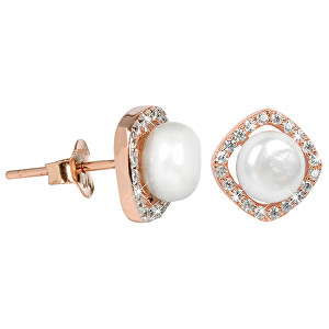 JwL Luxury Pearls Stříbrné náušnice s pravou bílou perlou a krystaly JL0252