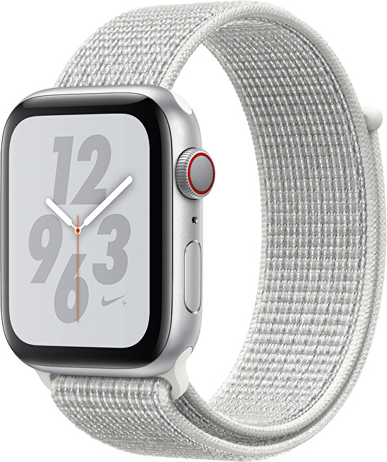 Apple Watch Series 4 Nike+ 44mm stříbrný hliník se sněhově bílým provlékacím sportovním řemínkem Nike