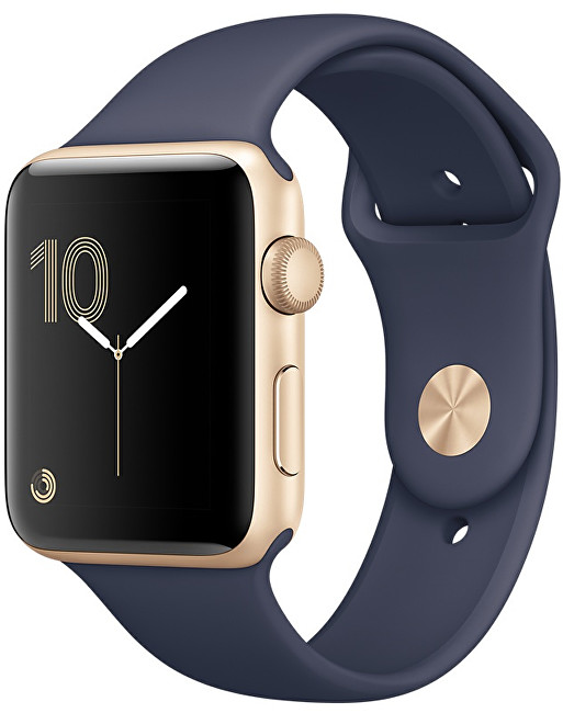 Apple Watch Series 2 42mm zlatý hliník s půlnočně modrým sportovním řemínkem - SLEVA