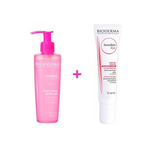 Bioderma Dárková sada pleťové péče Čisticí pěnivý gel Sensibio 200 ml + Oční krém 15 ml