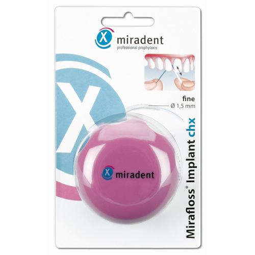 Miradent Svitek antibakteriálního vlákna Mirafloss Implant chx 50 ks Jemné, růžové