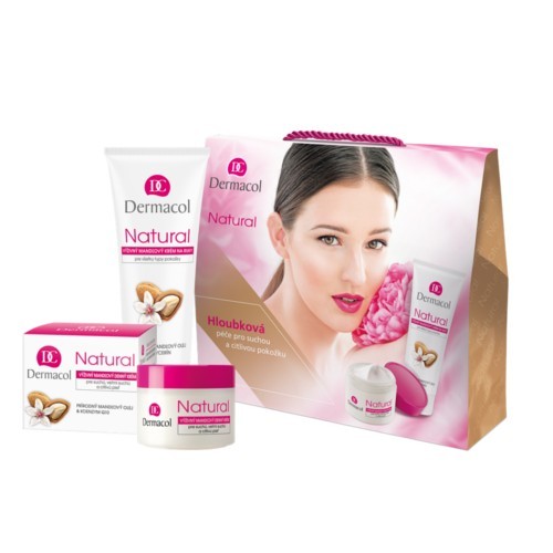 Dermacol Natural mandlová péče denní hloubková péče na suchou pleť 50 ml + výživný mandlový krém na ruce a nehty 100 ml dárková sada