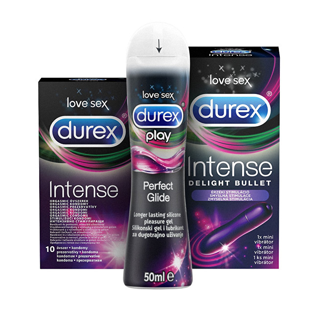 Durex Intense kondomy 10 ks + lubrikační gel 50 ml + vibrátor Delight Bullet 1 ks dárková sada