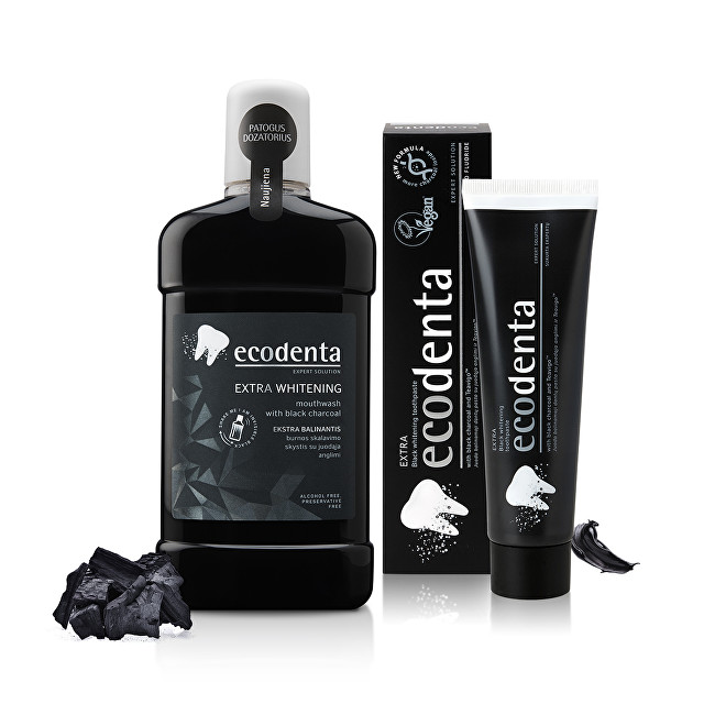 Ecodenta Zvýhodněné balení Extra bělicí ústní voda + Černá bělicí zubní pasta