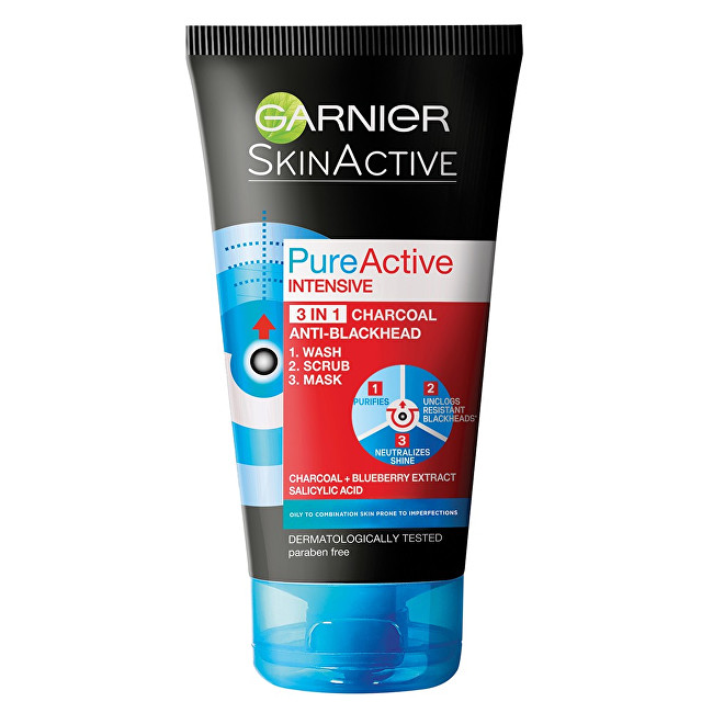 Garnier 3v1 proti černým tečkám Pure Active (Intensive Charcoal Anti-Blackhead) 150 ml