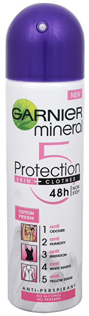 Garnier Minerální antiperspirant 5 Protection Cotton Fresh 48h ve spreji pro ženy 150 ml