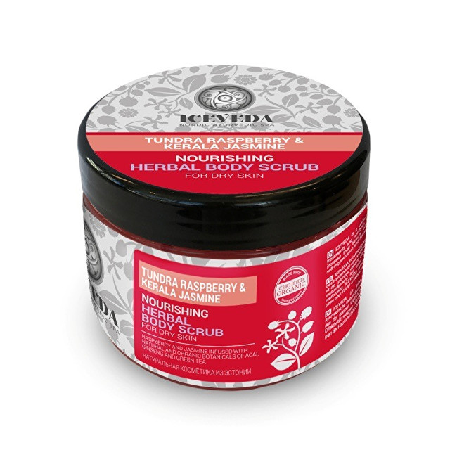 Iceveda Bylinný tělový peeling Vyživující s malinami z tundry a jasmínem 300 ml