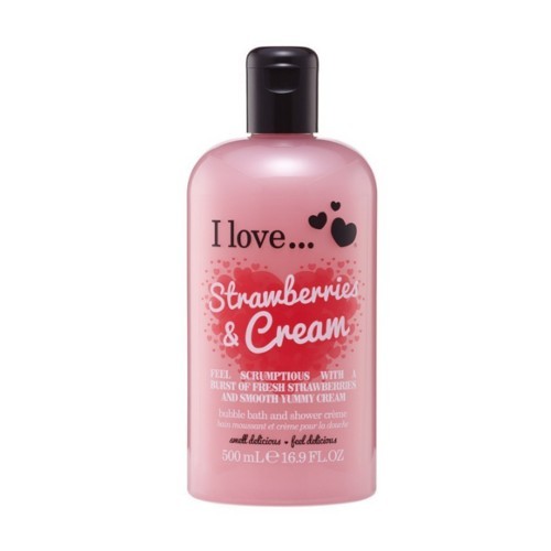 I Love Koupelový a sprchový krém s vůní jahod a sladkého krému (Strawberries & Cream Bubble Bath And Shower Creme) 500 ml