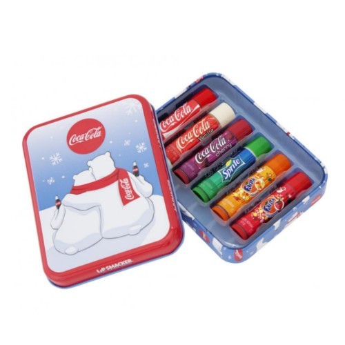 Lip Smacker Sada balzámů na rty v krabičce s medvědy (LS Coca-Cola Polar Bear Tin Box) 6 x 4 g