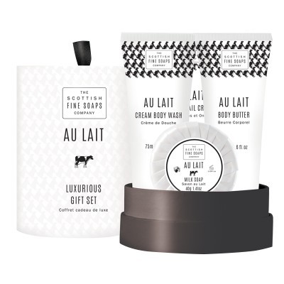 Scottish Fine Soaps Dárková sada Au Lait Sprchový gel 75 ml + tělové máslo 75 ml + krém na ruce 75 ml + mýdlo 50 g