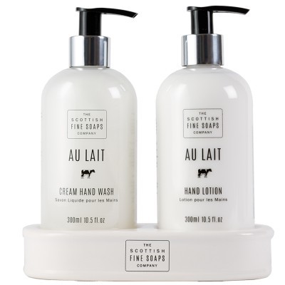 Scottish Fine Soaps Dárková sada ve stojanu Au Lait Tekuté mýdlo 300 ml + mléko na ruce 300 ml