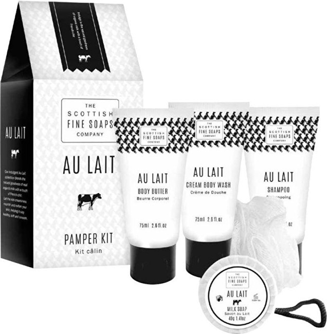 Scottish Fine Soaps Dárková sada Au Lait Tělové máslo 75 ml + sprchový gel 75 ml + šampon 75 ml + mýdlo 40 g