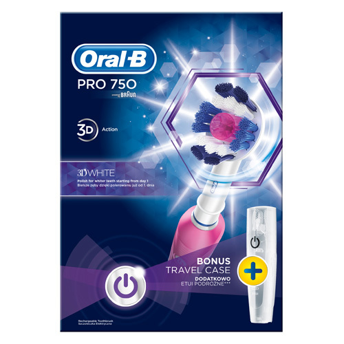 Oral B Elektrický zubní kartáček Pro 750 3D White + Cestovní pouzdro - SLEVA - roztržená krabice