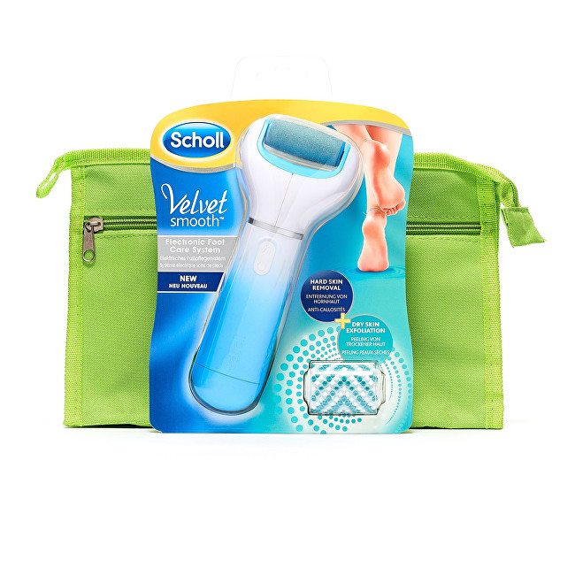 Scholl Elektrický pilník na chodidla s mořskými minerály Velvet Smooth + zelená kosmetická taška