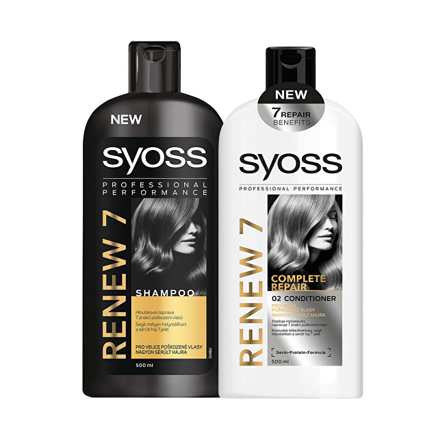 Syoss Zvýhodněné balení Šampon pro velice poškozené vlasy Renew 7 500 ml + Balzám pro velmi poškozené vlasy Renew 7 500 ml + DÁREK Šampon Renew 7 500 ml
