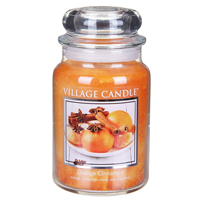 Village Candle Vonná svíčka ve skle Pomeranč a skořice (Orange Cinnamon) 645 g