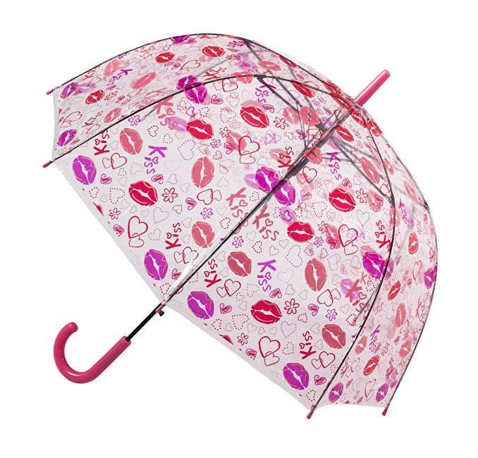 Blooming Brollies Dámský průhledný holový deštník Clear Dome Stick With A Lips Design POESLIP