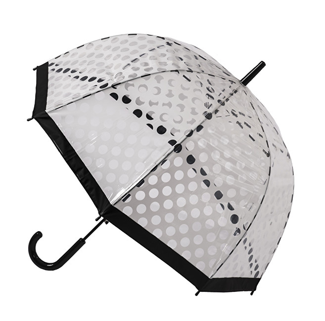 Blooming Brollies Dámský průhledný holový deštník Clear Dome Stick With White Polka Dots POESWB
