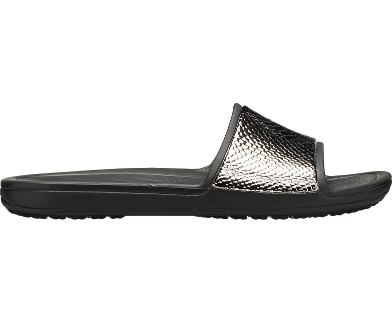Crocs Pantofle Crocs Sloane MetalText Slide W Gunmetal/Black 205737-0FG 37-38