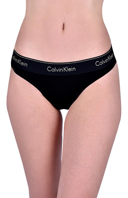 Calvin Klein Dámské kalhotky Monogram Thong Black w/gold logo QF5044E-7LN M