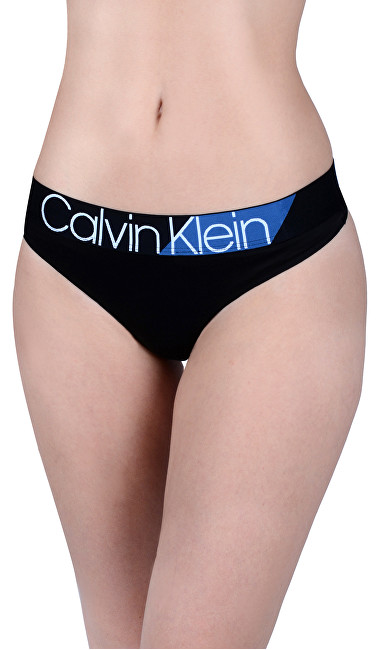 Calvin Klein Dámské kalhotky Thong Black W/Commodore blue QF4937E-001 M