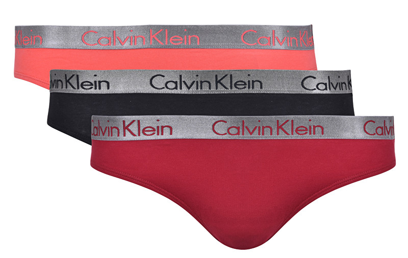 Calvin Klein Sada dámských kalhotek Bikini 3P Ember blaze/Black/Pink mango QD3589E-XWB S