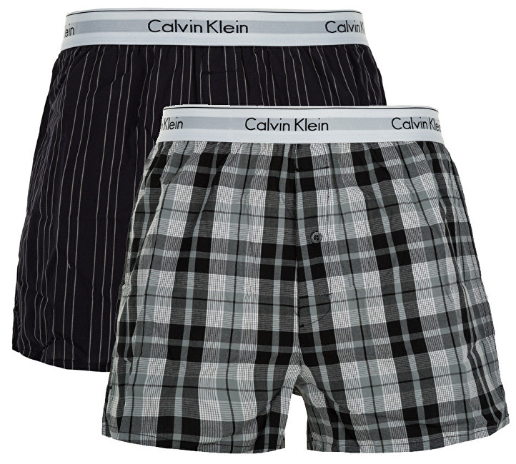 Calvin Klein Sada trenek Modern Cotton Stretch Slim Boxer 2P NB1396A-JKZ Ryan Stripe Deep Well/Hickory Plaid Black M