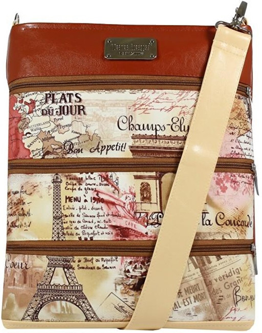 Dara bags Pařížská béžovohnědá crossbody kabelka Dariana Big no.6006 I love Paris