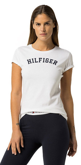 Tommy Hilfiger Dámské triko s krátkým rukávem Cotton Iconic Logo SS Tee Print UW0UW00091-100 White L