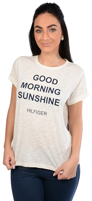Tommy Hilfiger Dámské triko Cotton Iconic/Tommy Tee Sn Tee Ss Slogan UW0UW00343-003 Egret L