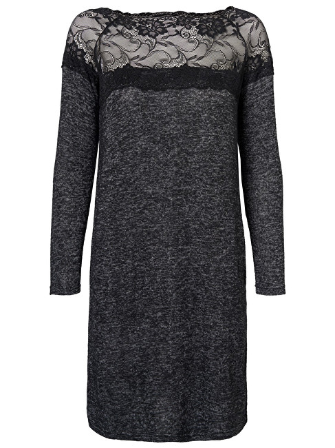 Vero Moda Dámské šaty Cima Lace Ls Dress Dark Grey Melange W.Black Lace XL