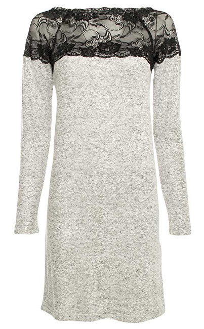 Vero Moda Dámské šaty Cima Lace Ls Dress Light Grey Melange W.Black Lace XL