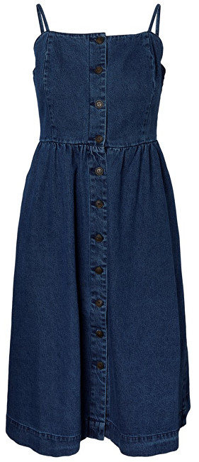 Vero Moda Dámské šaty Flavia Strap Button Midi Dress Medium Blue Denim XL
