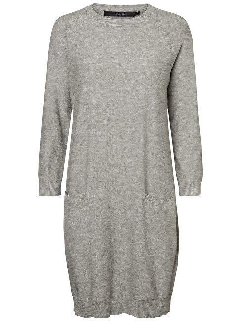 Vero Moda Dámské šaty Galtine 7/8 O-neck Dress Light Grey Melange M