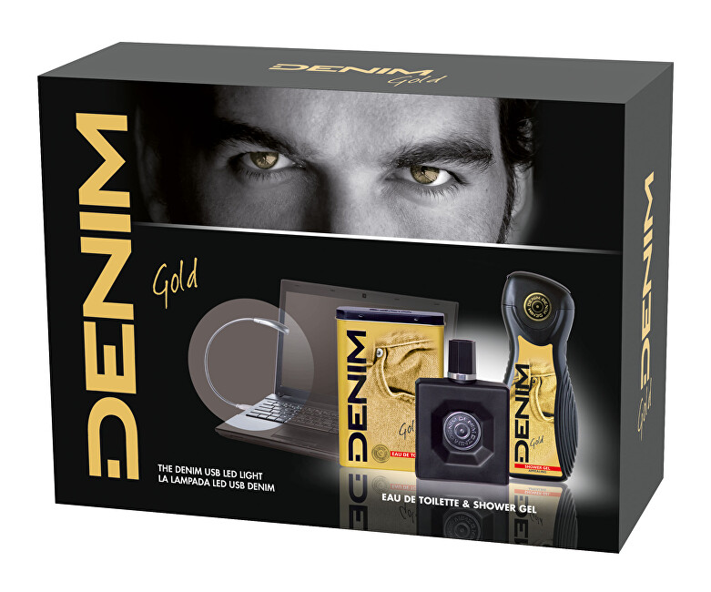 Denim Gold - EDT 100 ml + sprchový gel 250 ml + světlo k počítači