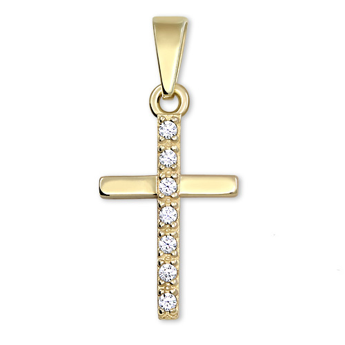 Brilio Přívěsek křížek ze žlutého zlata s krystaly 249 001 00565 - 0,60 g