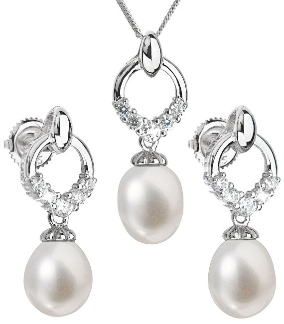 Evolution Group Luxusní stříbrná souprava s pravými perlami Pavona 29015.1 (náušnice, řetízek, přívěsek)