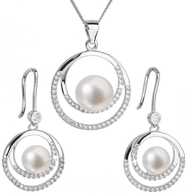 Evolution Group Luxusní stříbrná souprava s pravými perlami Pavona 29020.1