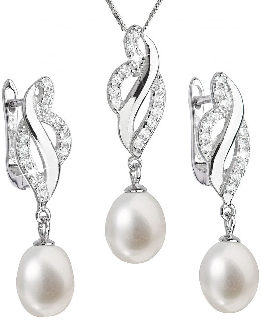 Evolution Group Luxusní stříbrná souprava s pravými perlami Pavona 29021.1