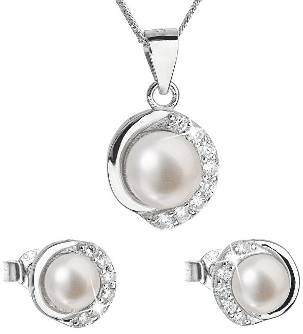 Evolution Group Luxusní stříbrná souprava s pravými perlami Pavona 29022.1