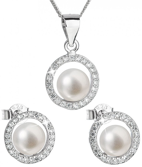 Evolution Group Luxusní stříbrná souprava s pravými perlami Pavona 29023.1