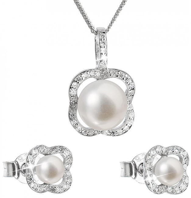 Evolution Group Luxusní stříbrná souprava s pravými perlami Pavona 29024.1