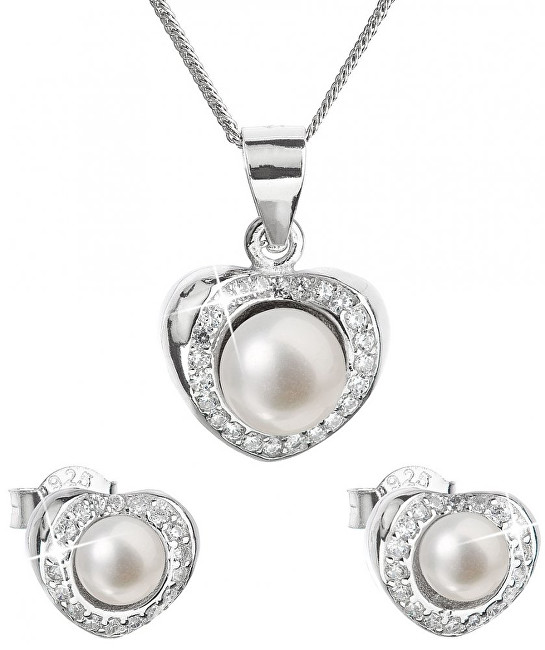 Evolution Group Luxusní stříbrná souprava s pravými perlami Pavona 29025.1