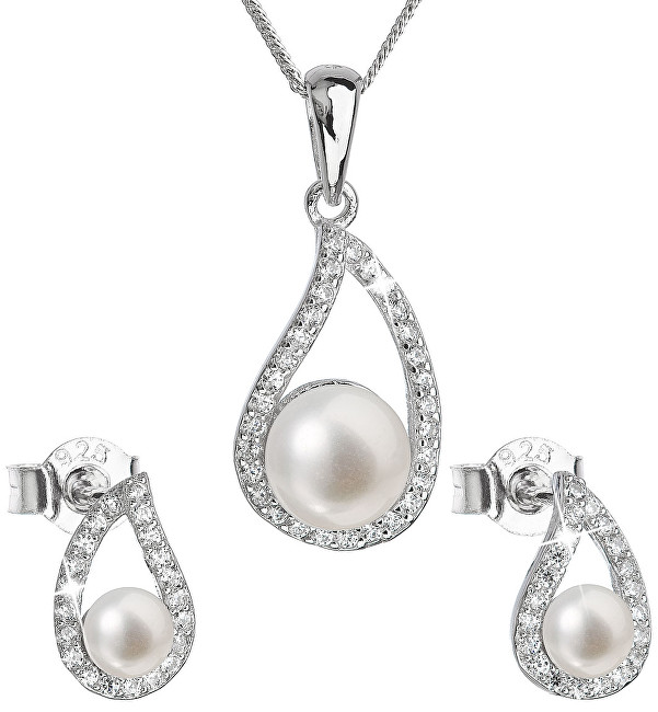 Evolution Group Luxusní stříbrná souprava s pravými perlami Pavona 29027.1
