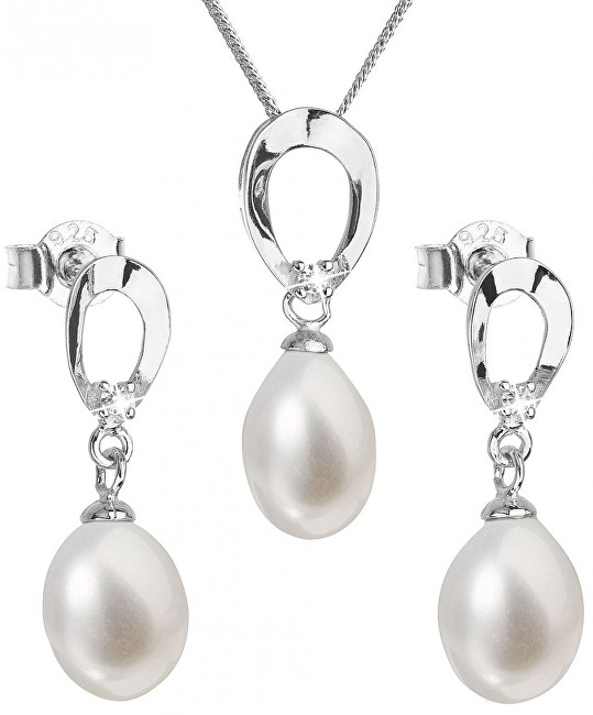 Evolution Group Luxusní stříbrná souprava s pravými perlami Pavona 29029.1
