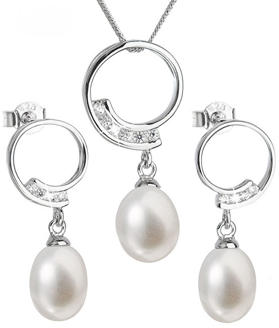 Evolution Group Luxusní stříbrná souprava s pravými perlami Pavona 29030.1