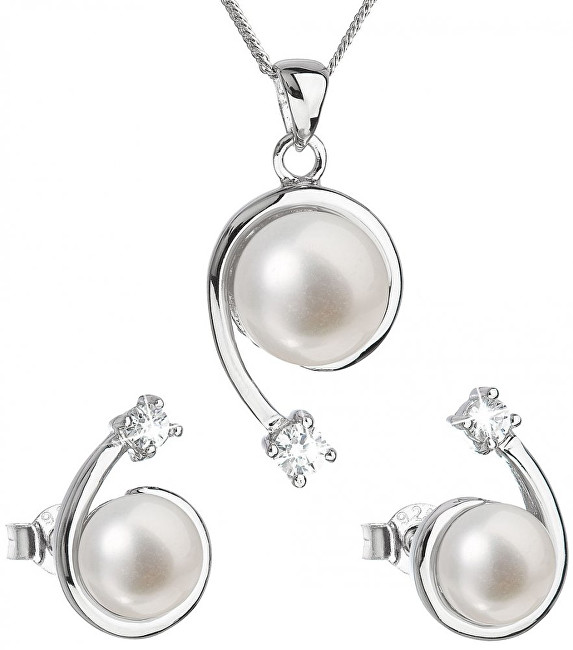 Evolution Group Luxusní stříbrná souprava s pravými perlami Pavona 29031.1