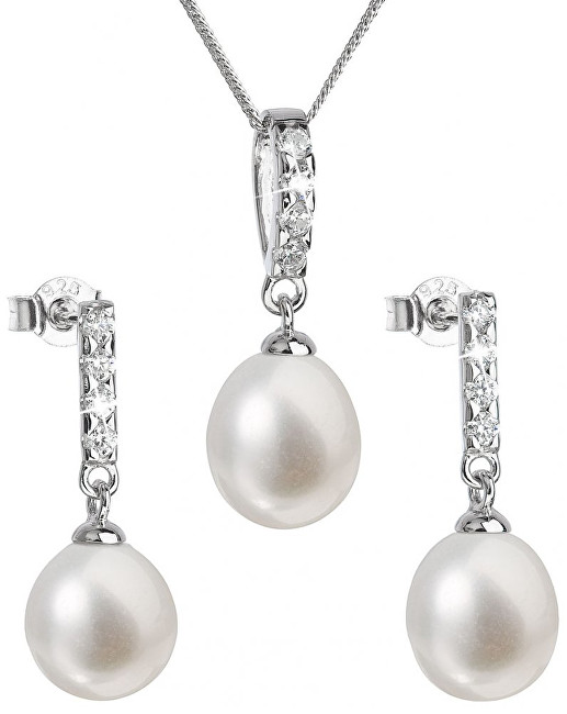 Evolution Group Luxusní stříbrná souprava s pravými perlami Pavona 29032.1