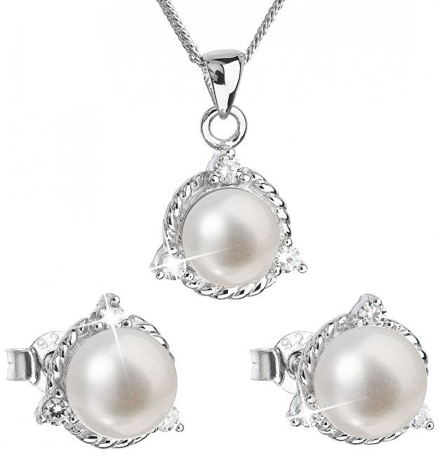 Evolution Group Luxusní stříbrná souprava s pravými perlami Pavona 29033.1 (náušnice, řetízek, přívěsek)